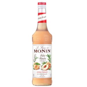 Sirop Monin White Peach, la sticla de 0.7L, la cel mai bun pret, disponibil imediat pentru livrare in Sibiu si in toata Romania