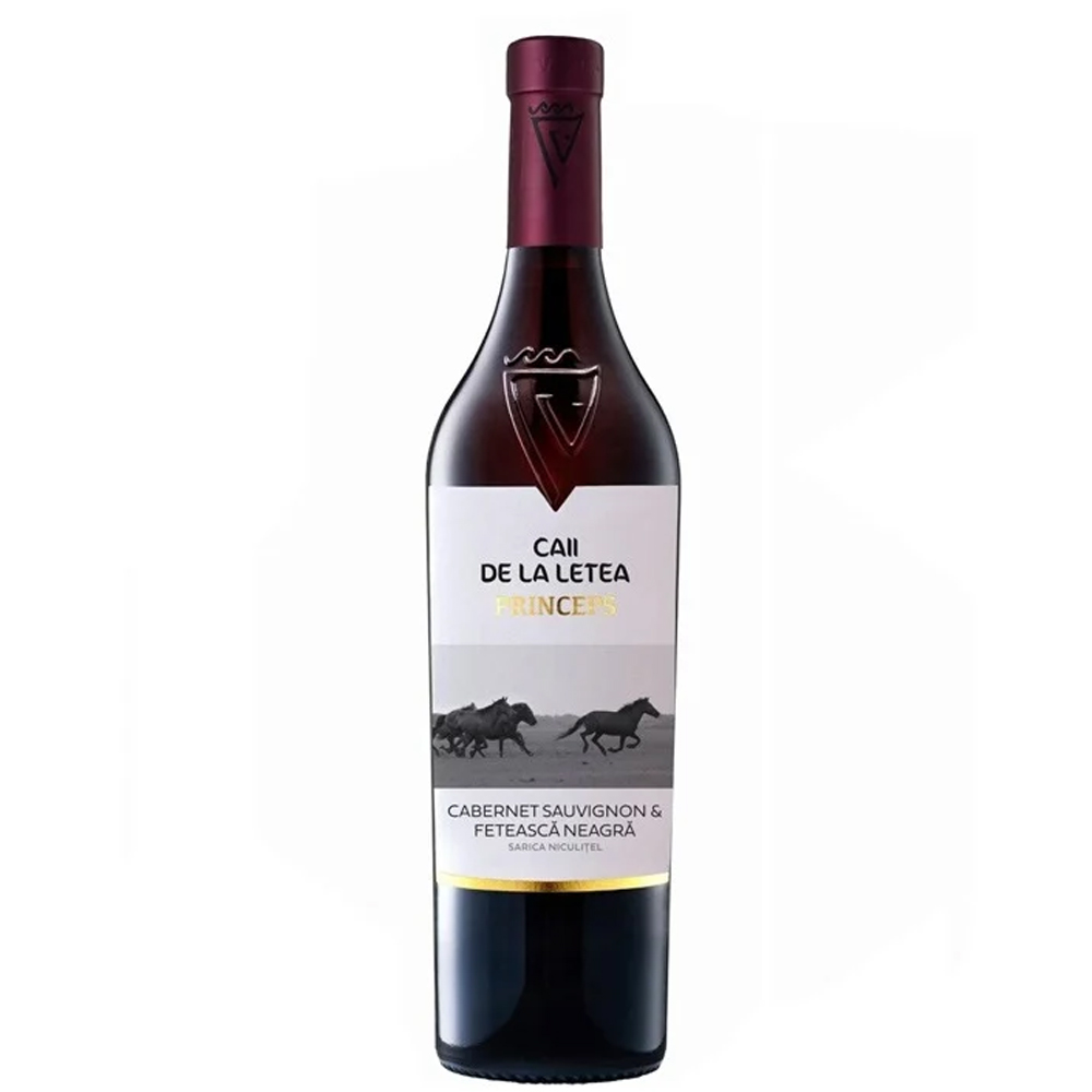 Vin rosu Sarica Niculitel Caii de la Letea Princeps Cabernet Sauvignon & Feteasca Neagra la sticla de 0.75L, la cel mai bun pret, disponibil cu livrare imediata in Sibiu si in toata Romania
