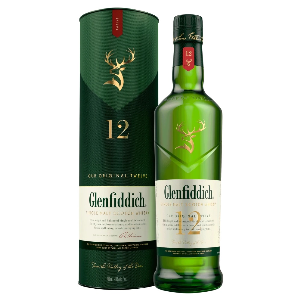 Whisky Single Malt Glenfiddich 12 YO la sticla de 0.7L, la cel mai bun pret, disponibil cu livrare imediata in Sibiu si in toata Romania