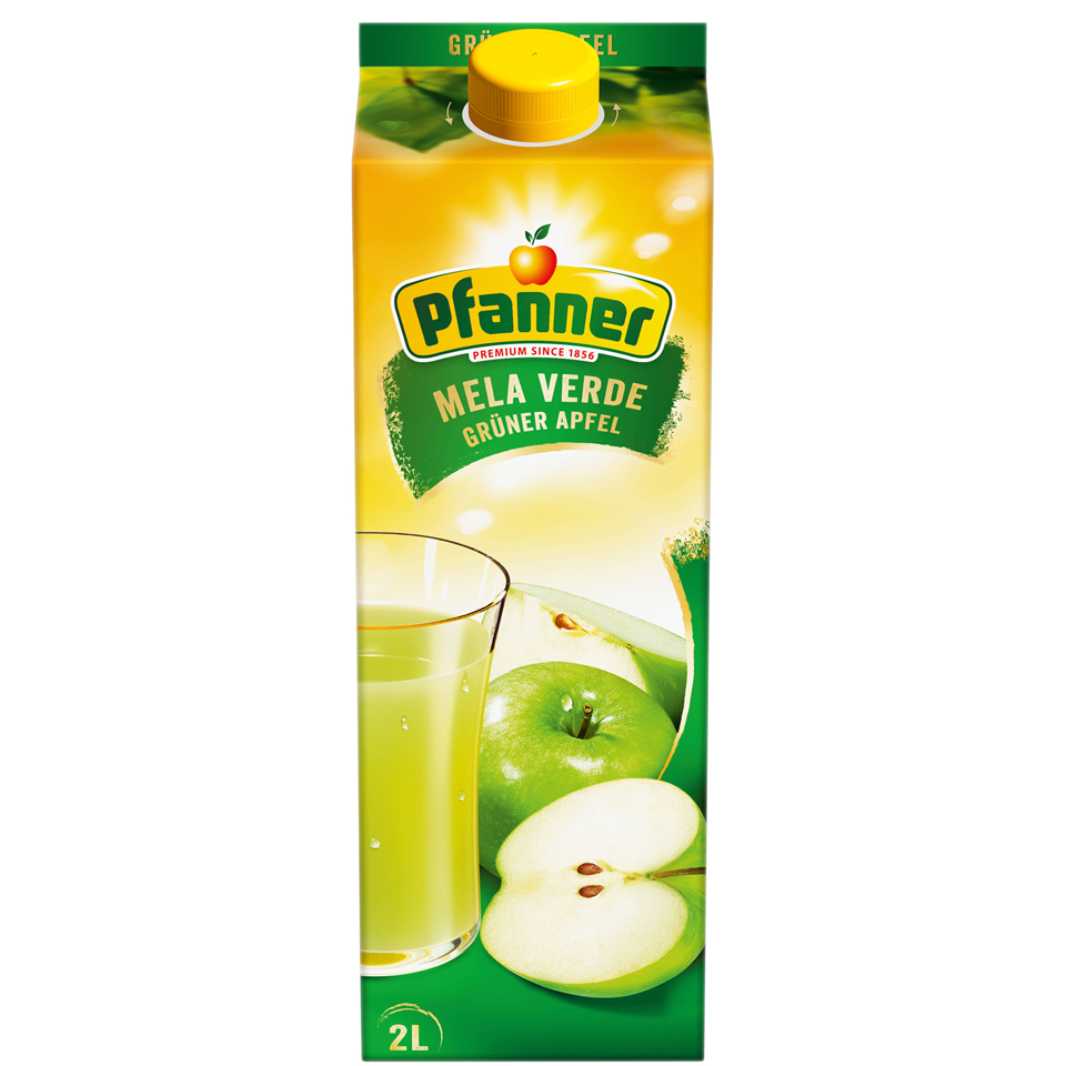 Suc de mere verzi Pfanner la cutie de 2L, la cel mai bun pret, disponibil cu livrare imediata in Sibiu si in toata Romania