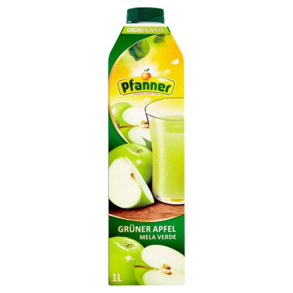 Suc de mere verzi Pfanner la cutie de 1L, la cel mai bun pret, disponibil cu livrare imediata in Sibiu si in toata Romania