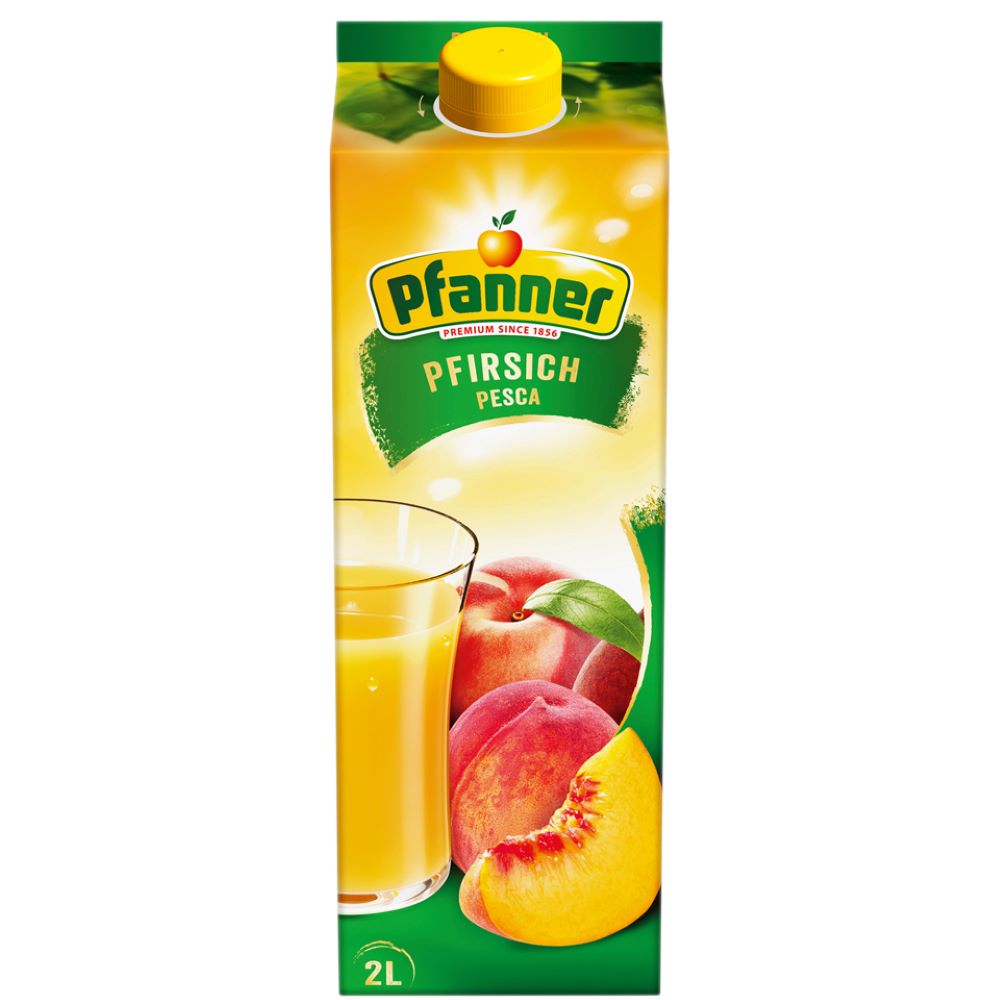 Suc nectar de piersici Pfanner la cutie de 2L, la cel mai bun pret, disponibil cu livrare imediata in Sibiu si in toata Romania