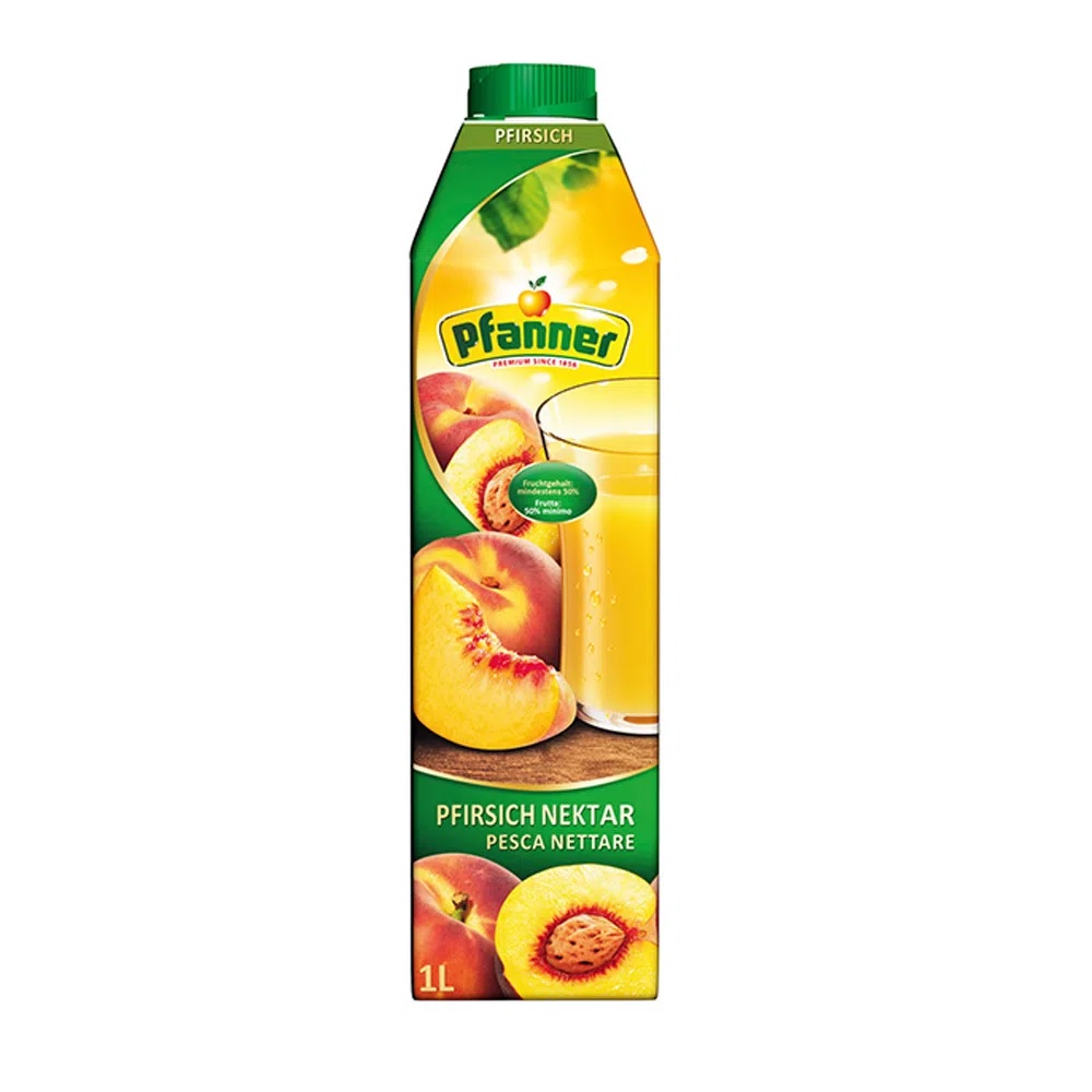 Suc nectar de piersici Pfanner la cutie de 1L, la cel mai bun pret, disponibil cu livrare imediata in Sibiu si in toata Romania