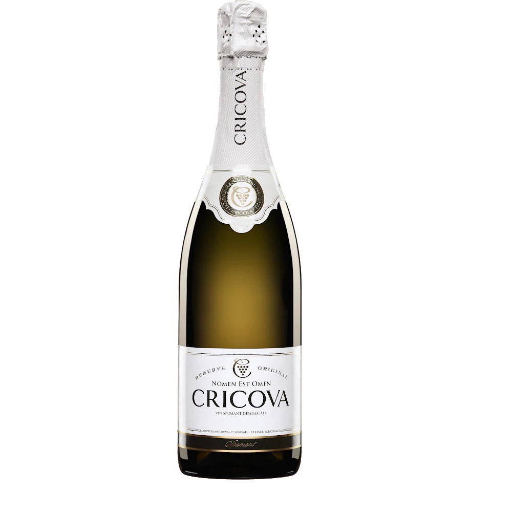 Spumant Cricova alb demisec la sticla de 0.75L, la cel mai bun pret, disponibil cu livrare imediata in Sibiu si in toata Romania