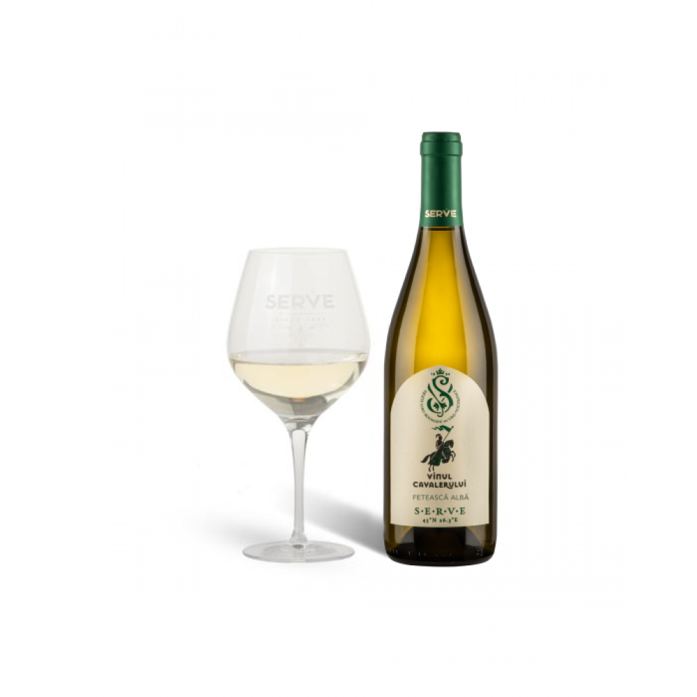 Vin alb Serve Vinul Cavalerului Feteasca Alba la sticla de 0.75L, la cel mai bun pret, disponibil cu livrare imediata in Sibiu si in toata Romania